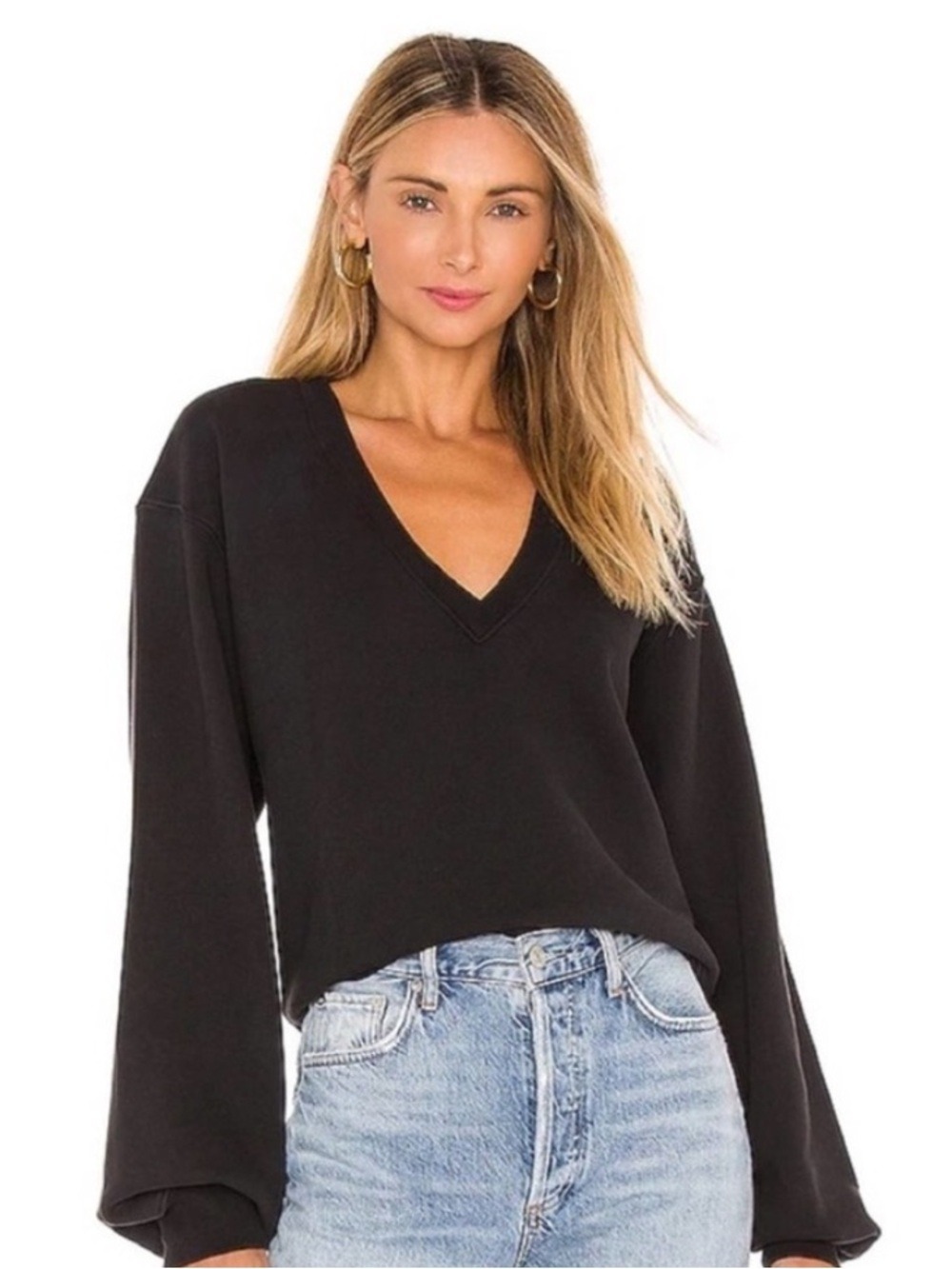 Agolde V-neck Balloon Sleeve Sweatshirt